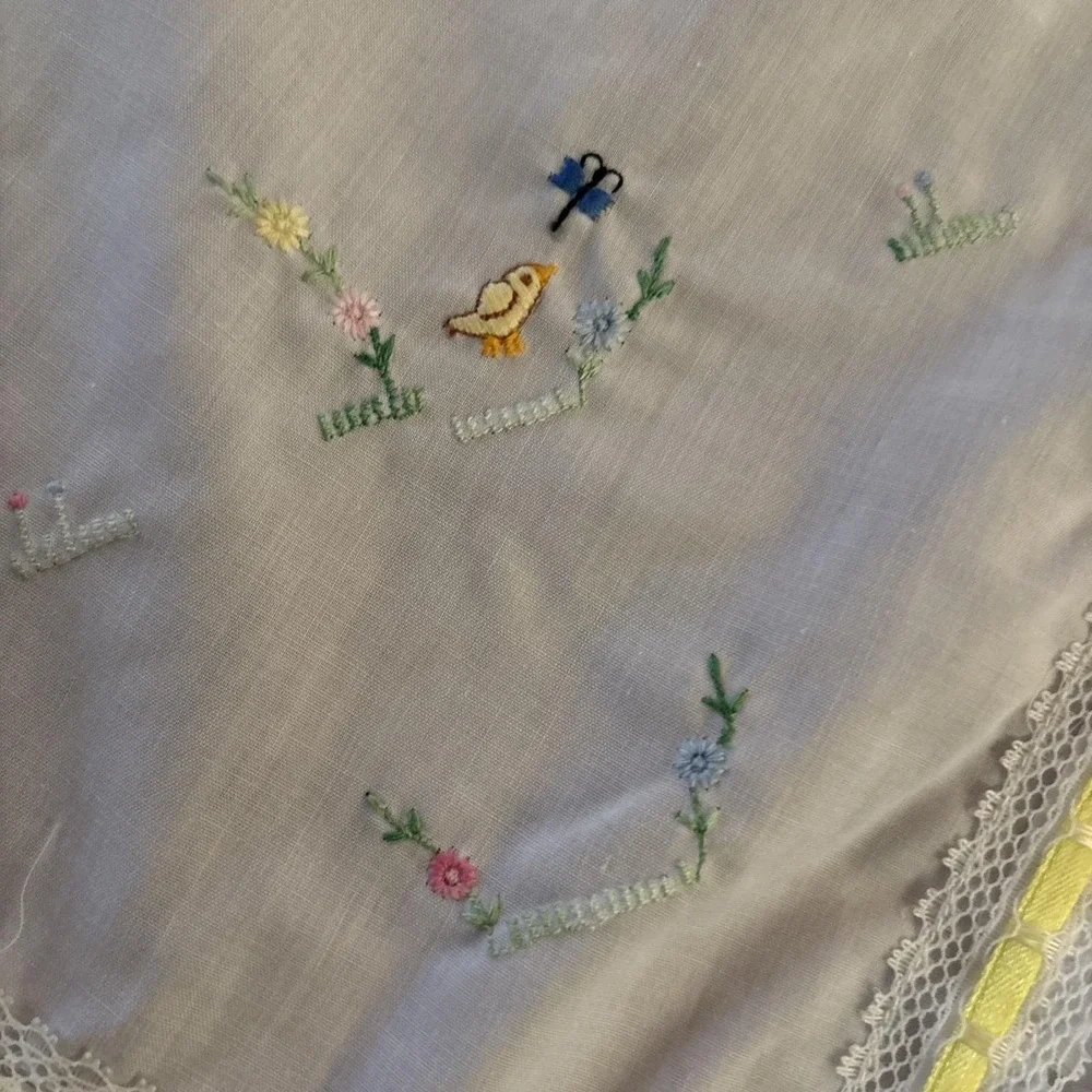 Handmade White Embroidered‎ Baby Blanket. Ducks. Gender Neutral. Ships In 24hrs